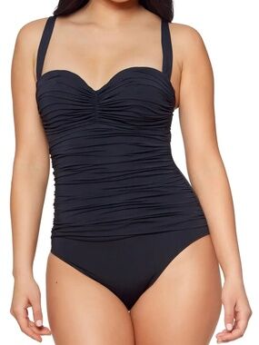 Bleu Rod Beattie Kore Shirred Underwire One-Piece Swimsuit, Black, Size 4